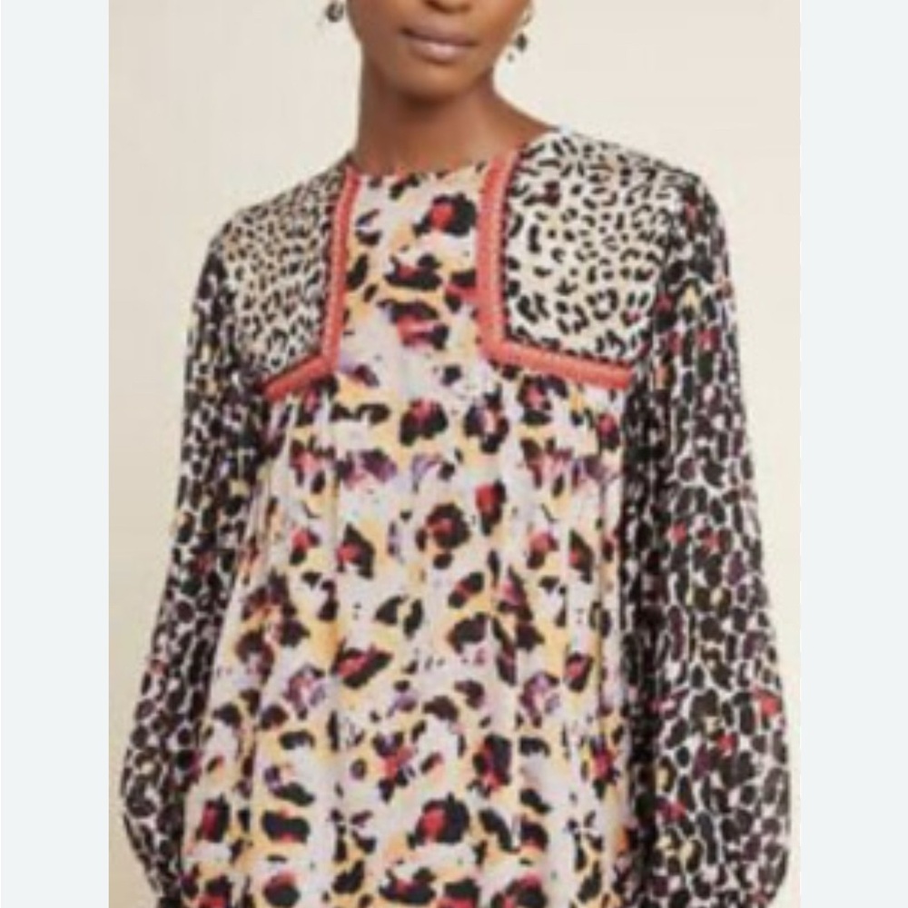 Anthropologie bl^nk multi Leopard Print Long Sleeve Blouse